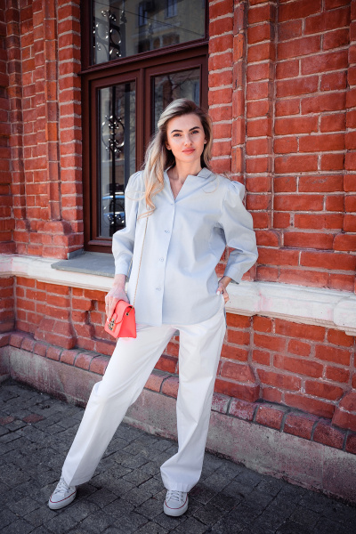 Брюки V. Andreyanova белые, прямые, хлопок