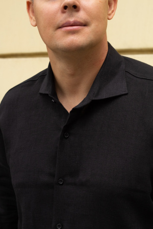 Рубашка I’M BRAIN черная классическая с длинным рукавом, льняная