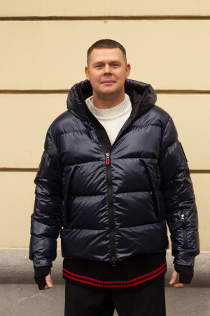 Пуховик IGOR PLAXA (CCSS) зимний, синего цвета с глянцевым эффектом и манишками